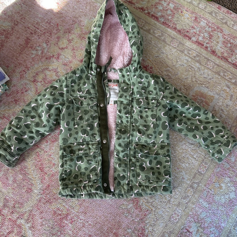 Cat & Jack Green Camo Puffer Jacket with Pink Lining